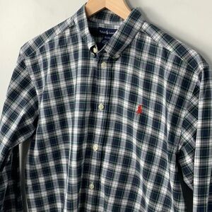 Ralph Lauren Plaid Button-Down Oxford Shirt Green‎ Blue White Boys XL (20)